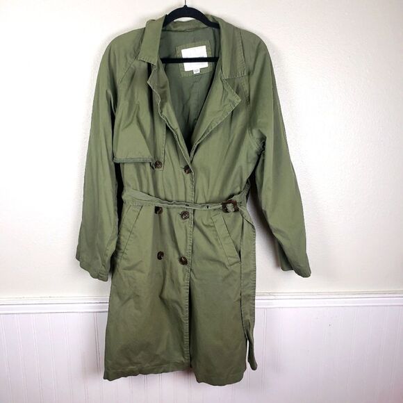 Women's American Eagle Olive Green Long Double Breasted Trench Coat Size XL - Picture 1 of 14